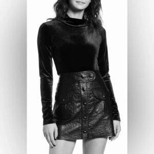 ARTICLES OF SOCIETY NWT black velour mock neck long sleeve thong bodysuit, sz S